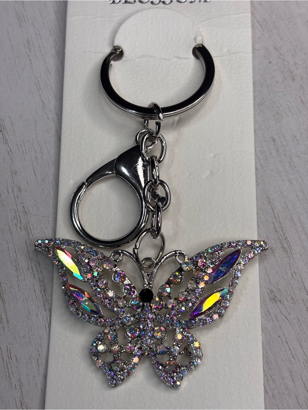 Silver Iridescent Butterfly Keychain